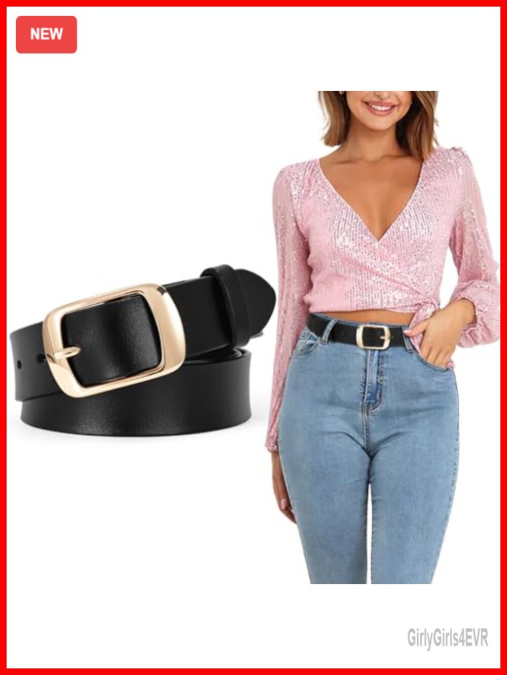 Soft Leather Waist Belt with Gold Pin Buckle Adjustable